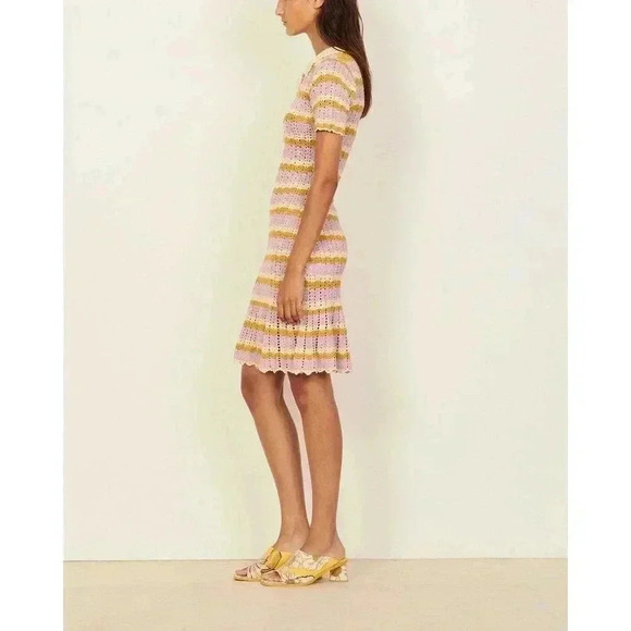 Sandro Multicoloured crochet polo mini dress 38 US 6 S M knit stripe Ethel multi - Picture 7 of 12